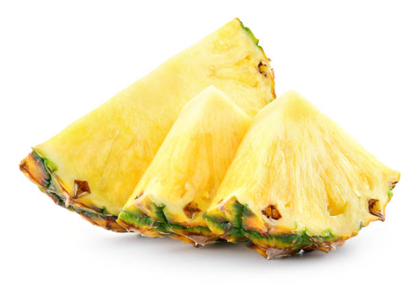 istock Pineapple slices and a half of pineapple ring. Pineapple isolate on white. Clipping path. Full depth of field