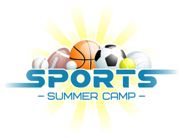 Sports Summer Camp concept with different Sports Balls and the sun. Sports Summer Camp concept with different Sports Balls and the sun. Vector illustration. sports training camp stock illustrations