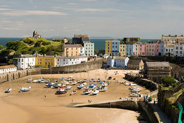 View of Tenby Harbour at low tide