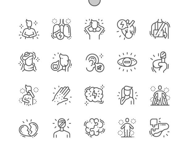Health issues Well-crafted Pixel Perfect Vector Thin Line Icons 30 2x Grid for Web Graphics and Apps. Simple Minimal Pictogram Health issues Well-crafted Pixel Perfect Vector Thin Line Icons 30 2x Grid for Web Graphics and Apps. Simple Minimal Pictogram thin neck stock illustrations