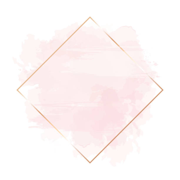 Golden line art, watercolor style pink texture splash. Trendy simple flat lay design vector background. Golden line art, watercolor style pink texture splash.Delicate blush color card.Painted handdrawn spot.Elegant decoration detail. Isolated and editable pink gold texture stock illustrations
