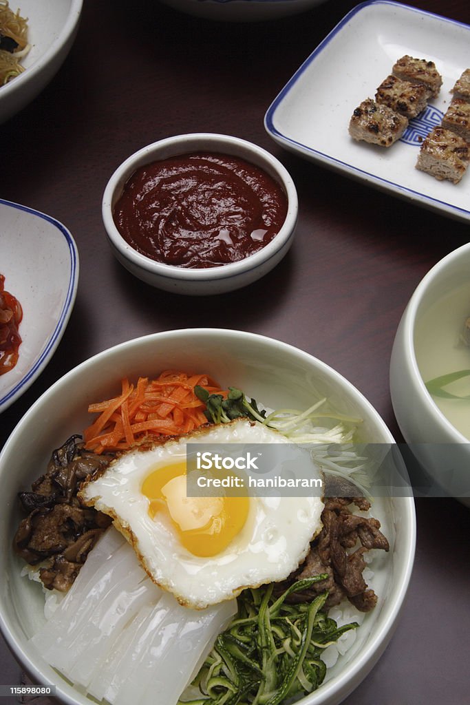 Bibim Bab Boiled rice with assorted mixtures. (in-flight meals) Airline Food Stock Photo