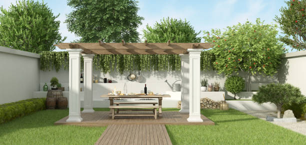istock Luxury garden with gazebo 1158981964