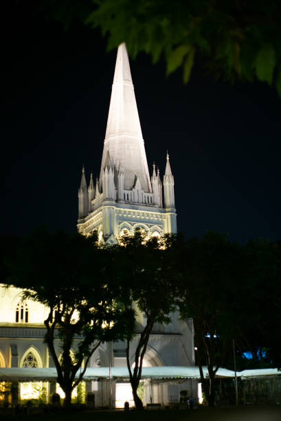 istock St. Andrew's Cathedral illuminated in Singapore at night 1158988870