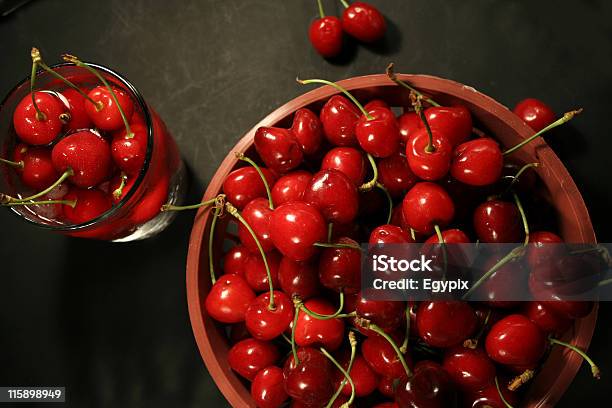 Cherries In Basket Stock Photo - Download Image Now - Black Background, Black Color, Bright