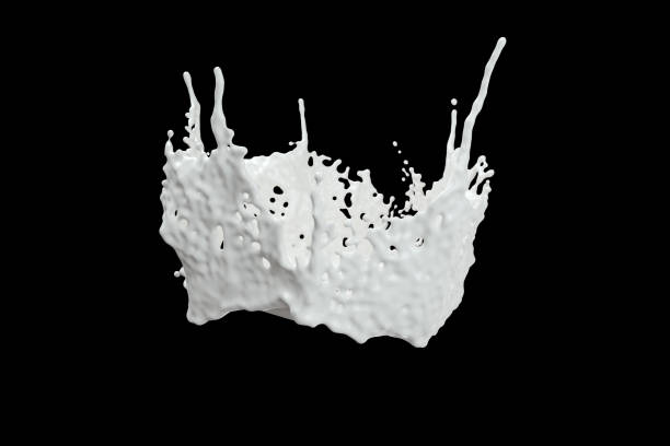 istock Purity splashing milk with creative shapes, 3d rendering. 1158990396