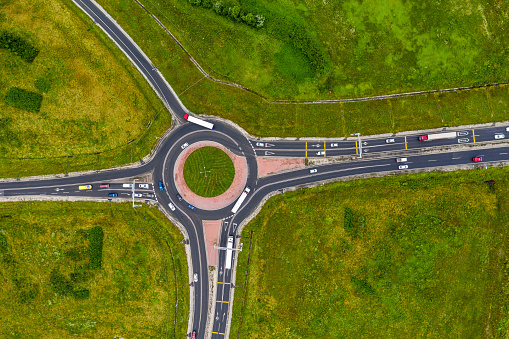 junction, drone view, aerial view, directly above, traffic