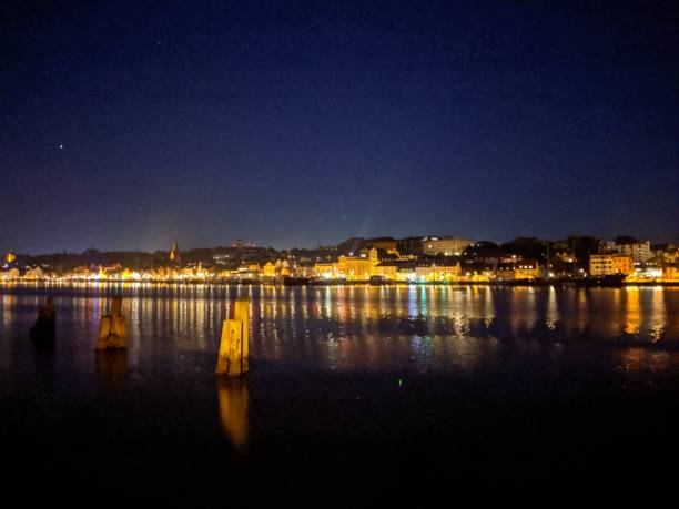 istock Flensburg harbour at late night 1159006305
