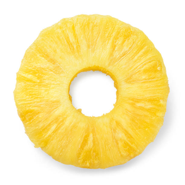 Pineapple ring. Canned pineapple slice. Flat design. Top view. Pineapple isolated on white. Pineapple ring. Canned pineapple slice. Flat design. Top view. Pineapple isolated on white. cross section isolated objects food and drink isolated on white stock pictures, royalty-free photos & images