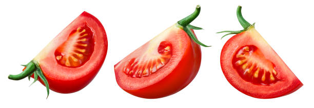 istock Tomato piece isolate. ut tomato on white. Set of tomato slices. With clipping path. 1159007647
