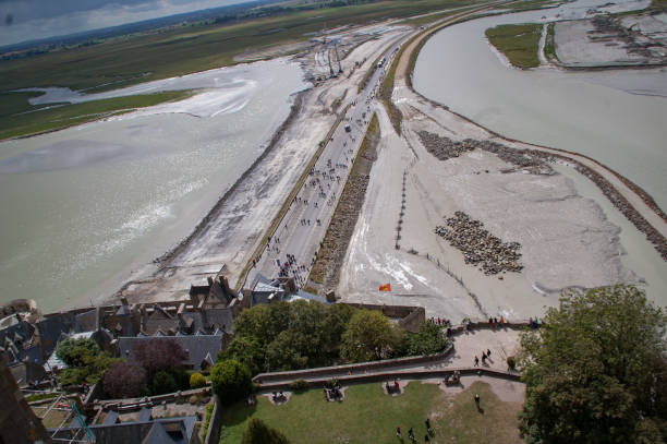 istock View of access to Mont Saint Michel under construction in August 2012. France 1159007768