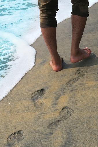 Image Of Asian Hindu Indian Man Walking Barefoot With Bare Feet Sinking ...
