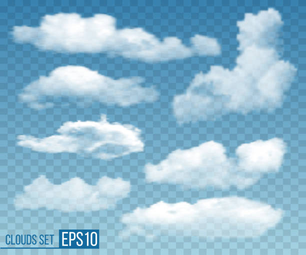 set von realistischen transparenten wolken. vektor - air nature high up pattern stock-grafiken, -clipart, -cartoons und -symbole