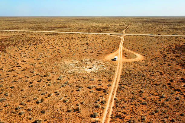 istock Tracks across Australian desert 1159011604