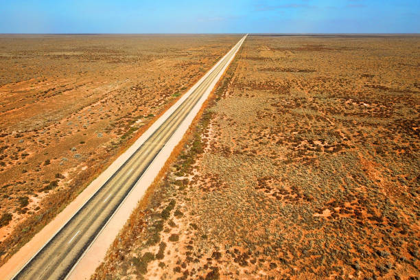 Tracks across Australian desert stock photo