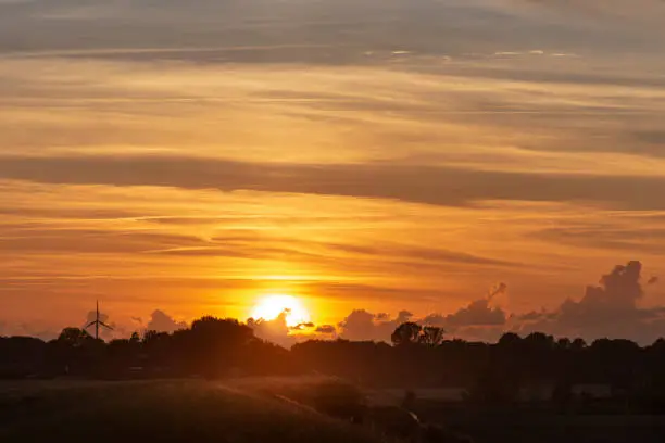 Germany, Lower Saxony, East Frisia, evening sky / sunset near Emden.