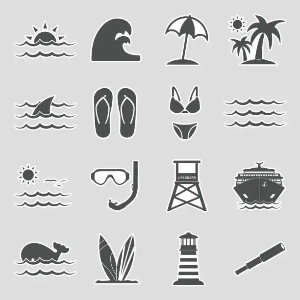Vector illustration of Sea Icons. Set 2. Sticker Design. Vector Illustration.