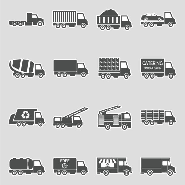 ilustrações de stock, clip art, desenhos animados e ícones de truck icons. sticker design. vector illustration. - tow truck heavy truck delivering