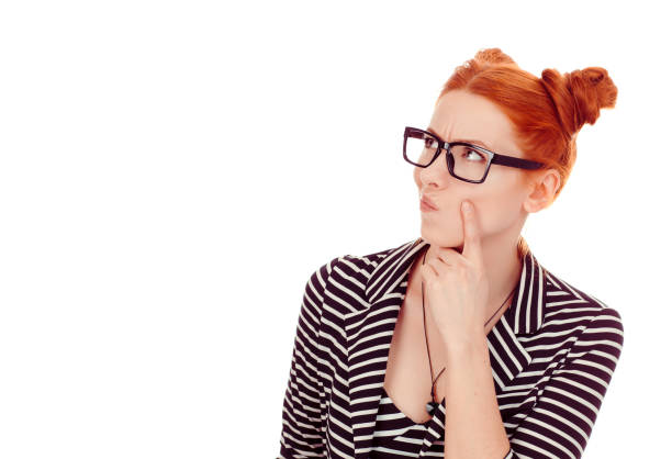 confused skeptical woman girl female thinking looking side way