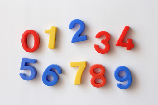number fridge magnets displaying numbers 0 - 9, messy