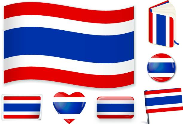 Thai_flag Thailand. Thai national flag. Vector illustration. 3 layers. Shadows, flat flag, lights and shadows. Collection of 220 world flags. Accurate colors. Easy changes. thailand flag round stock illustrations