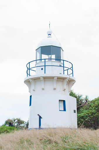 White and blue light house in Fingal Head NSW.