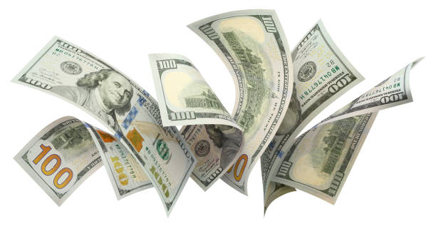 latające banknoty 100 dolarów amerykańskich na białym - group of objects heap business finance zdjęcia i obrazy z banku zdjęć