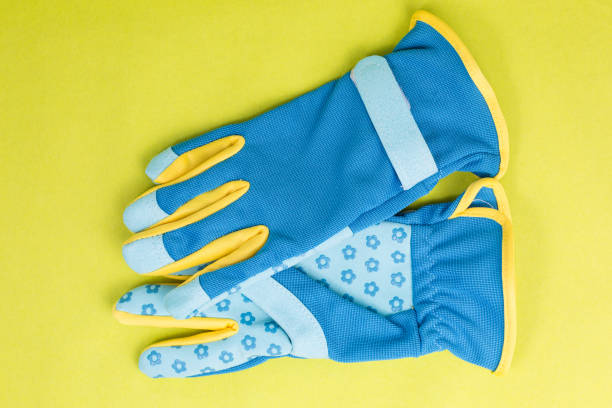 new unused gardening gloves in blue and green