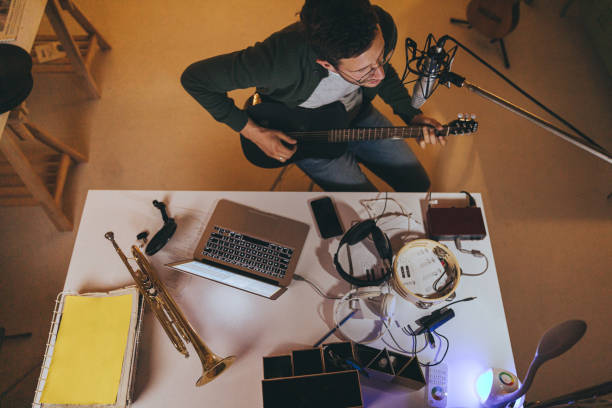 istock Making new music in home music studio 1159024643
