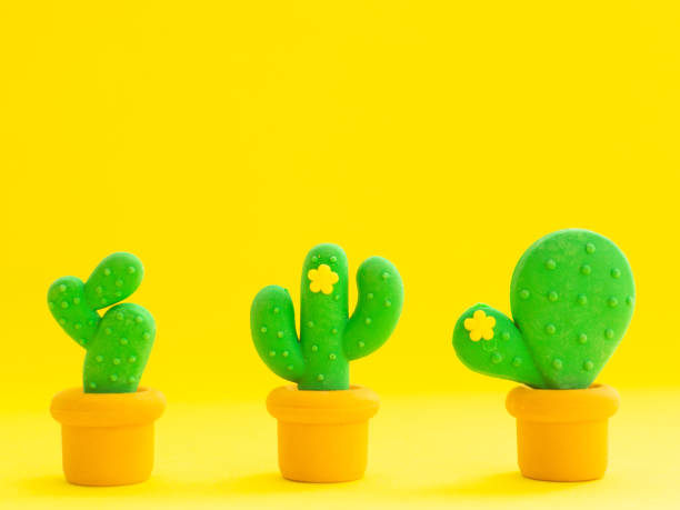 istock Three, 3 different types of cactus isolated on yellow 1159025173
