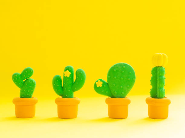 istock Four, 4 different types of cactus isolated on yellow 1159025177