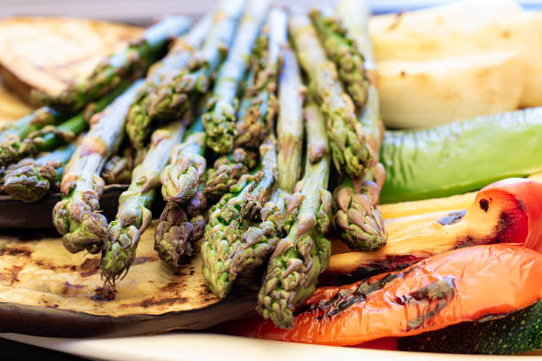 istock Asparagus and other vegetables cooked on the grill 1159025798