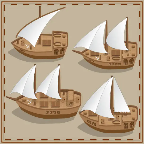 Vector illustration of Set of sailing ships.