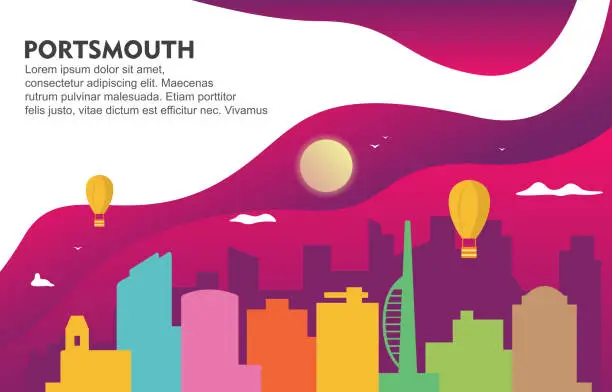 Vector illustration of Portsmouth City Building Cityscape Skyline Dynamic Background Illustration