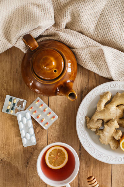 istock Wooden table with natural remedies on top 1159026898
