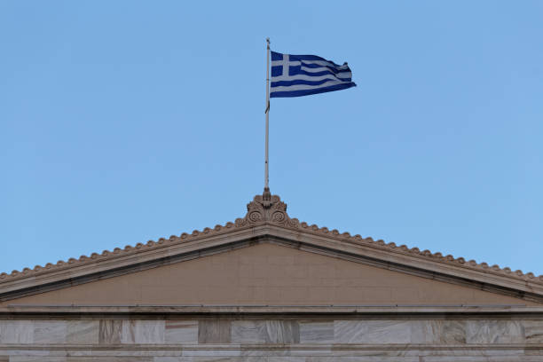 istock Flag on Greek parliament building 1159029079