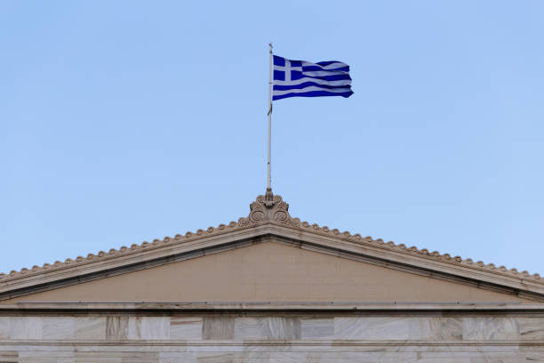 Flag on Greek parliament building