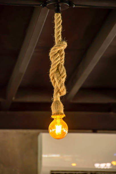Yellow light bulb The sphere hanging with a rope.