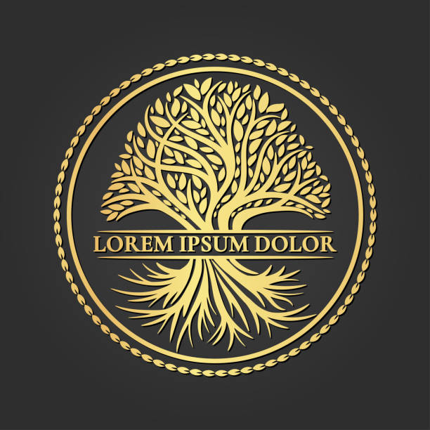 istock Golden tree logo on a black background. Modern illustration. Isolated vector. Great for emblem, monogram, invitation, flyer, menu, brochure or any desired idea. 1159034271