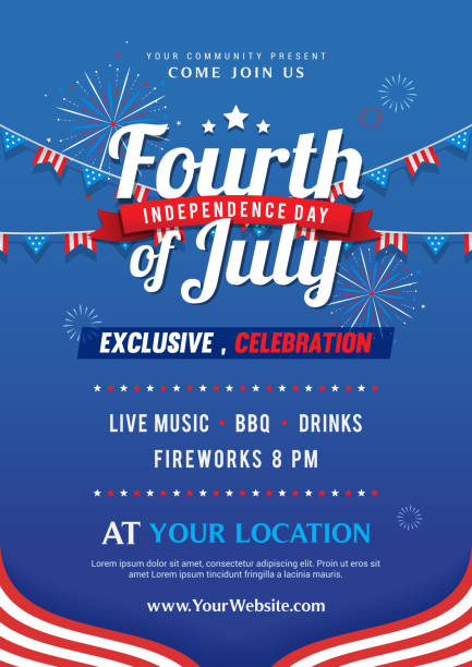 Fourth of July invitation poster template vector design, USA Independence day flyer Fourth of July invitation poster template vector design, USA Independence day flyer 4th of july fireworks stock illustrations