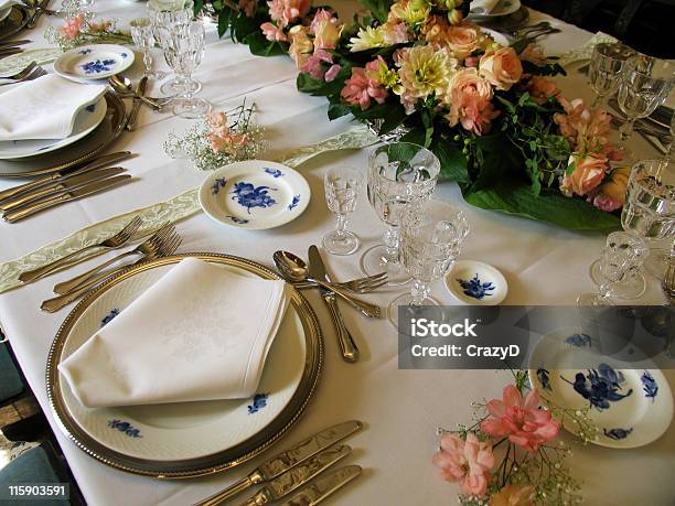 A Retro Table Setting Design For A Dinner Party Stock Photo - Download Image Now - Ancient, Antique, Arranging