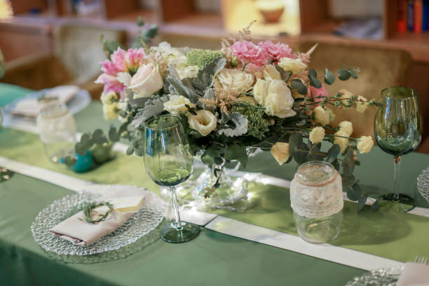 istock Festive wedding table, decorated with sweets and drinks 1159039289