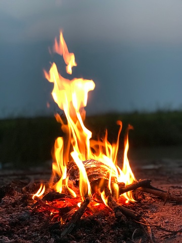 Preparing food on campfire