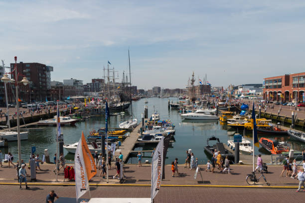 Scheveningen harbor, the Netherlands - June 23 2019: Scheveningen harbour during sail event of visit from tall ships