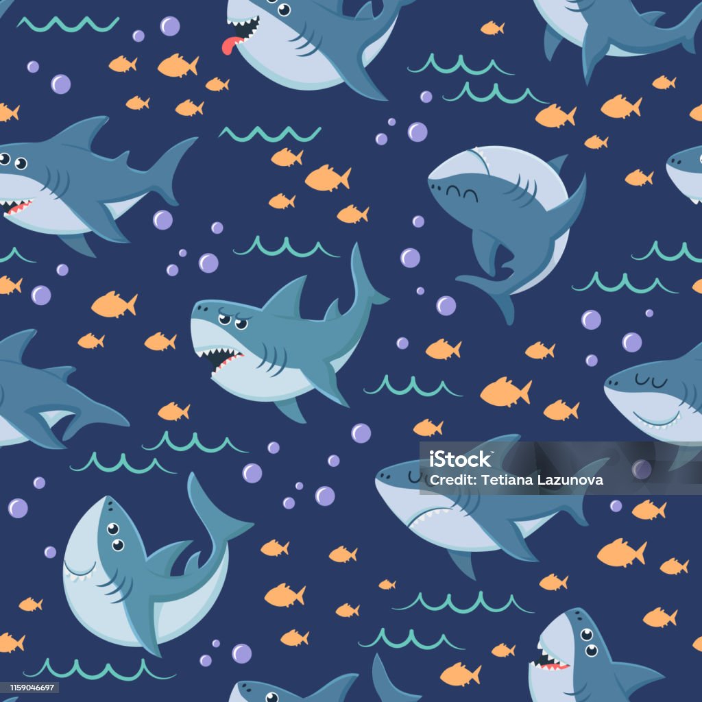 Ilustración de Patrón De Tiburones De Dibujos Animados Natación Sin  Costuras En El Océano Tiburón Marino Y Fondo Vectorial Submarino Marino y  más Vectores Libres de Derechos de Tiburón - iStock