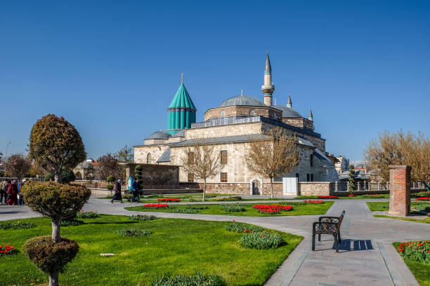 Mevlana Tomb and Mosque in Konya City Konya, Turkey - 15 April, 2017; Mevlana Tomb and Mosque in Konya City. Mevlana museum view from garden mevlana stock pictures, royalty-free photos & images