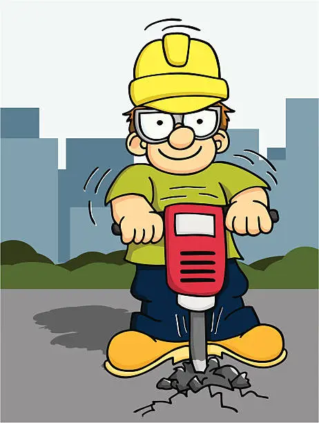 Vector illustration of Worker with Jackhammer