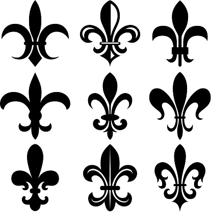 Set of Black & White Fleur-de-lys Symbols
