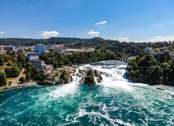 Beautiful Panorama view on Rheinfall (Rhinefalls) in Schaffhausen, Neuhausen am Rheinfall, Switzerland.