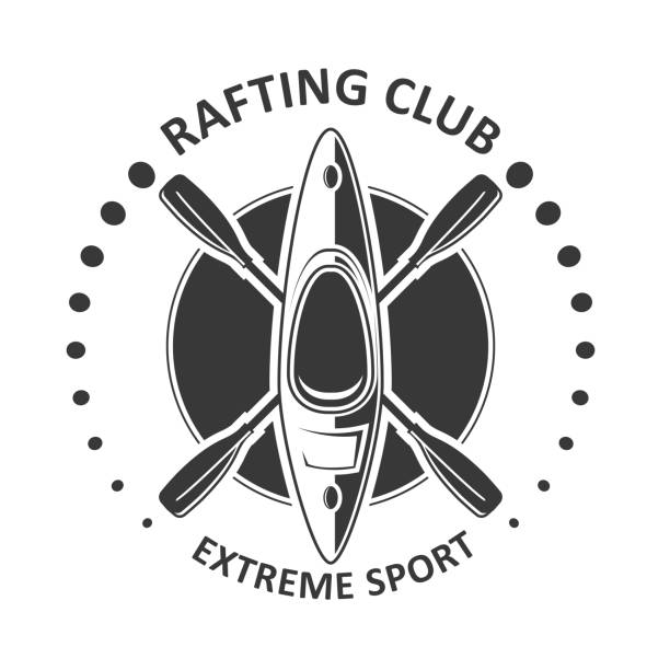 Rafting or kayaking club emblem - canoe, kayak icon Rafting or kayaking club emblem - canoe, kayak icon rafting kayak kayaking river stock illustrations